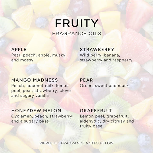 Eternal Essence Oils Fruity Set of 6 Premium Fragrance Oils - Includes Apple, Mango Madness, Honeydew Melon, Strawberry, Pear, and Grapefruit Scented Oil - 10ML