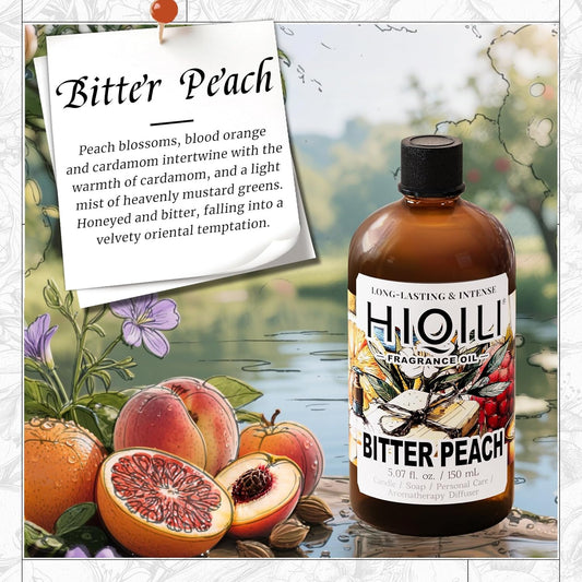 HIQILI Bitter Peach Fragrance Oil - for Candle, Soap & Sachets Bag Making, Inspired by T-F.rd Bitter-P.ch, for Home Diffuser, Add to Air Fresheners Spray - 5.07 Fl Oz