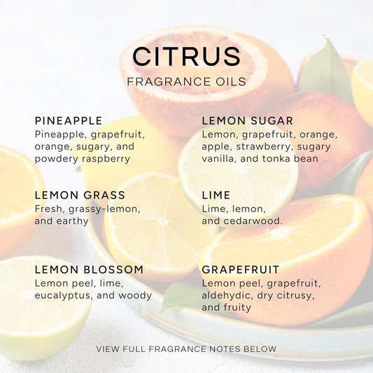 Eternal Essence Oils Citrus Set of 6 Premium Fragrance Oils - Lemon Grass, Blossom, Sugar, Lime, Grapefruit, and Pineapple - for Diffusers, Candle & Soap Making, & Aromatherapy - 10ML