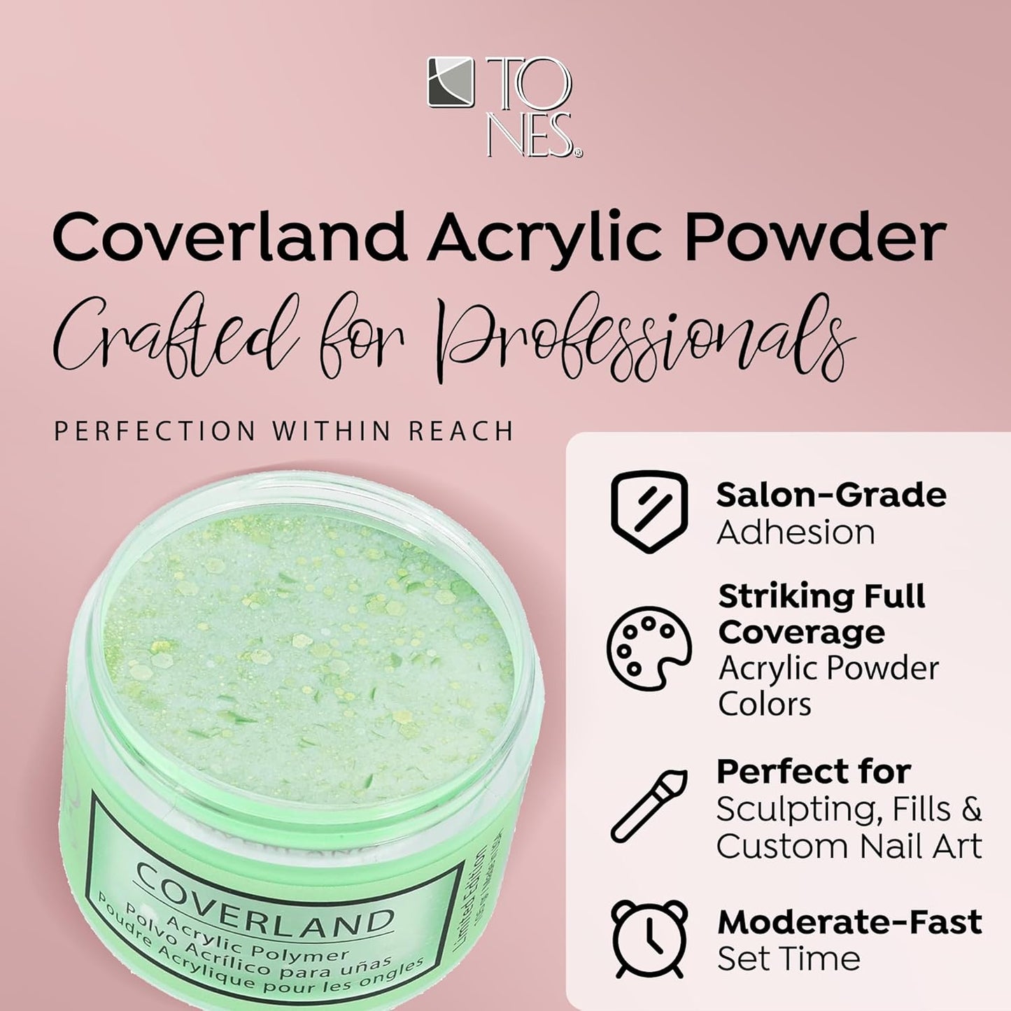 Tones Coverland Acrylic Nail Powder "Lime Green" - Limited Edition Acrylic Powder for Nail Design, Sculpting, and Masking Nail Bed Imperfections - Professional Acrylic Nail Supplies - (1.5 Oz)