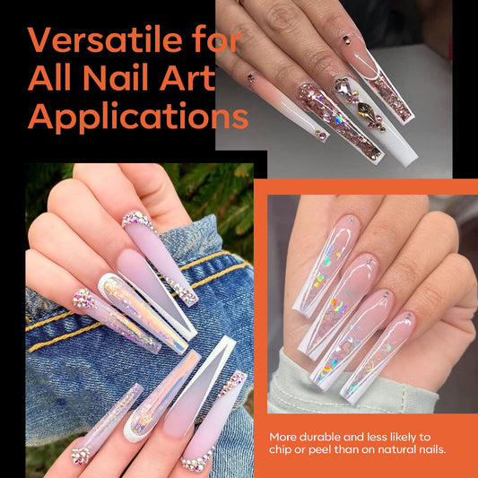 modelones XXL Long Coffin French Nail Tips, 504 PCS No C Curve Half Cover Clear Acrylic Fake Nails Tips Gel Pre-shaped 12 Sizes with Box