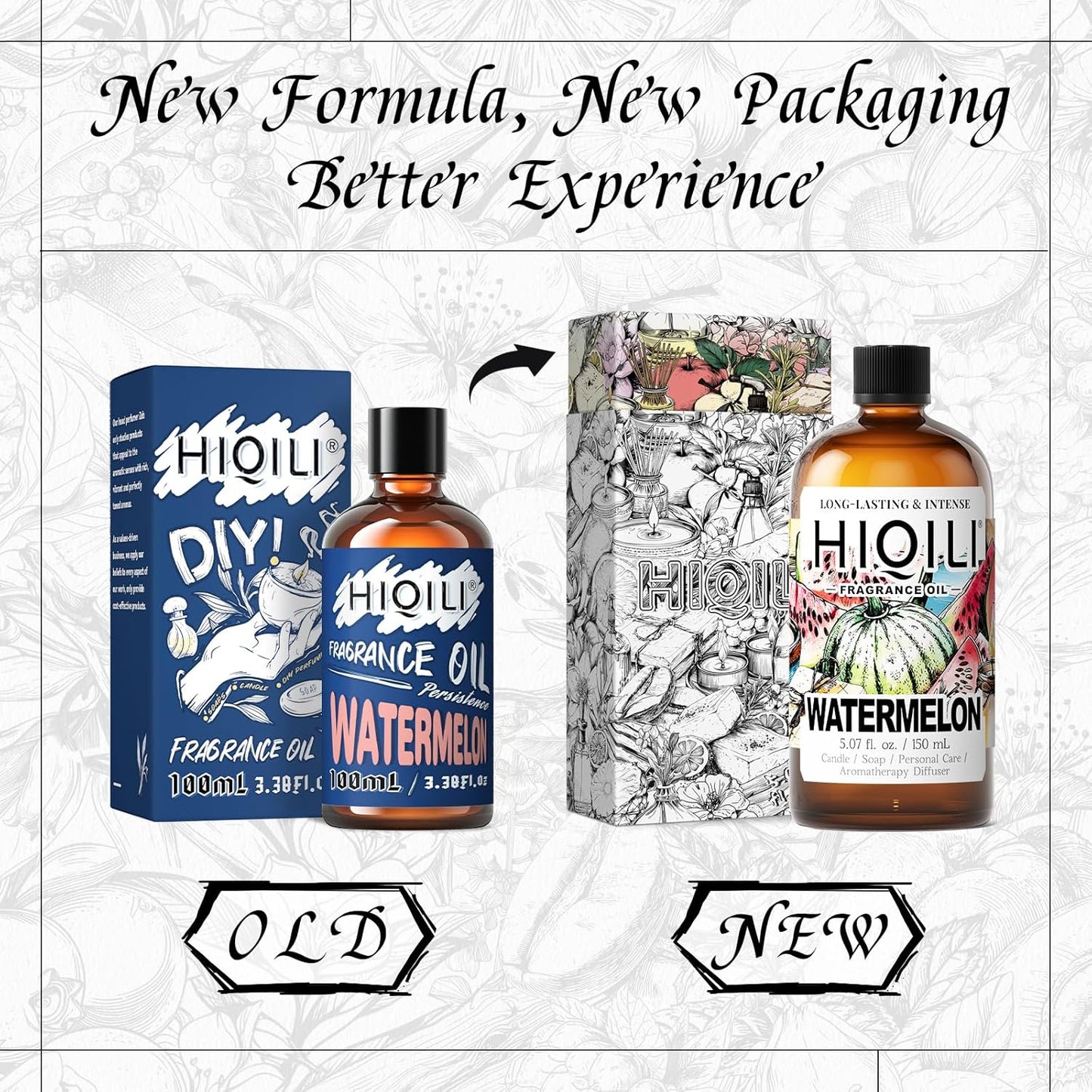 HIQILI Watermelon Fragrance Oil for Candle & Soap Making, DIY Fruity Perfume, Bath Bombs, Long-Lasting Diffuser Oil, Skin Care - 5.07 Fl Oz