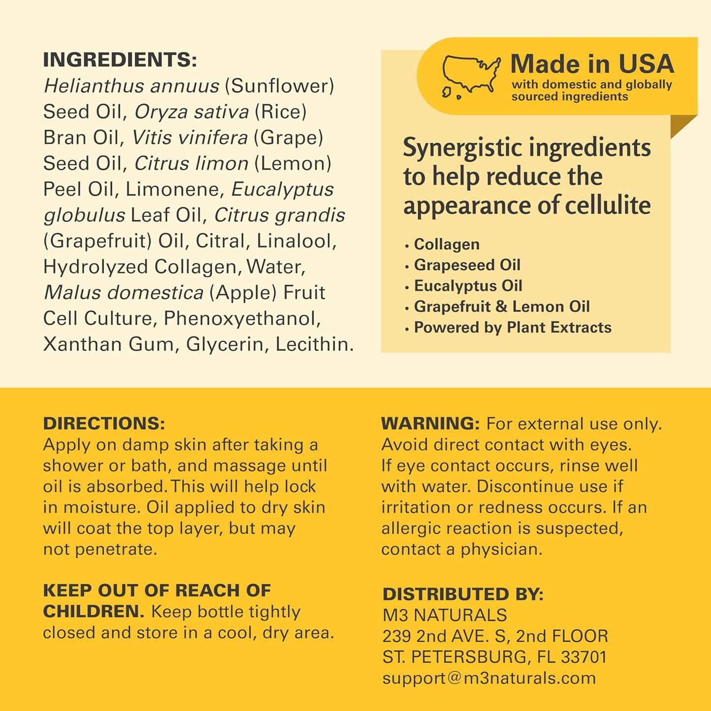 Firming Body Massage Oil with Collagen & Stem Cell – Helps Smooth The Appearance of Cellulite & Improve Skin Texture – Refreshing Aromatherapy Body Oil for Legs & Full Body – 8 Fl Oz by M3 Naturals