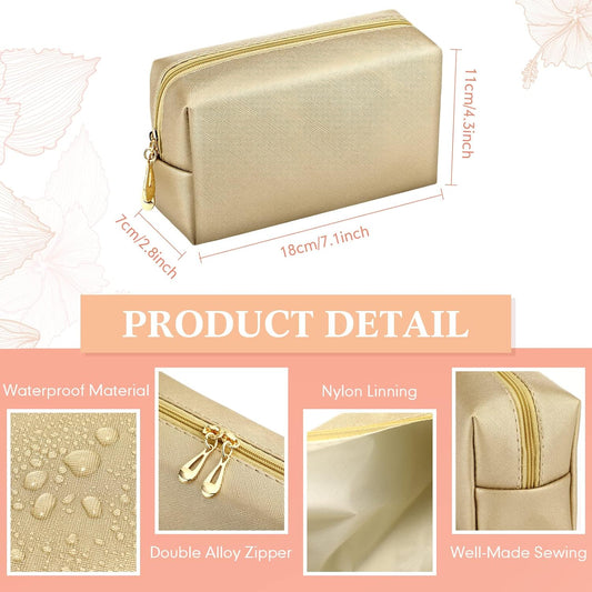 Kigeli 15 Pcs Aesthetic Makeup Bags PU Leather Cosmetic Pouches Waterproof Plain Toiletry Bags Makeup Pouches Bulk for Women Party Gift Travel Storage Organizer(Champaign Gold)