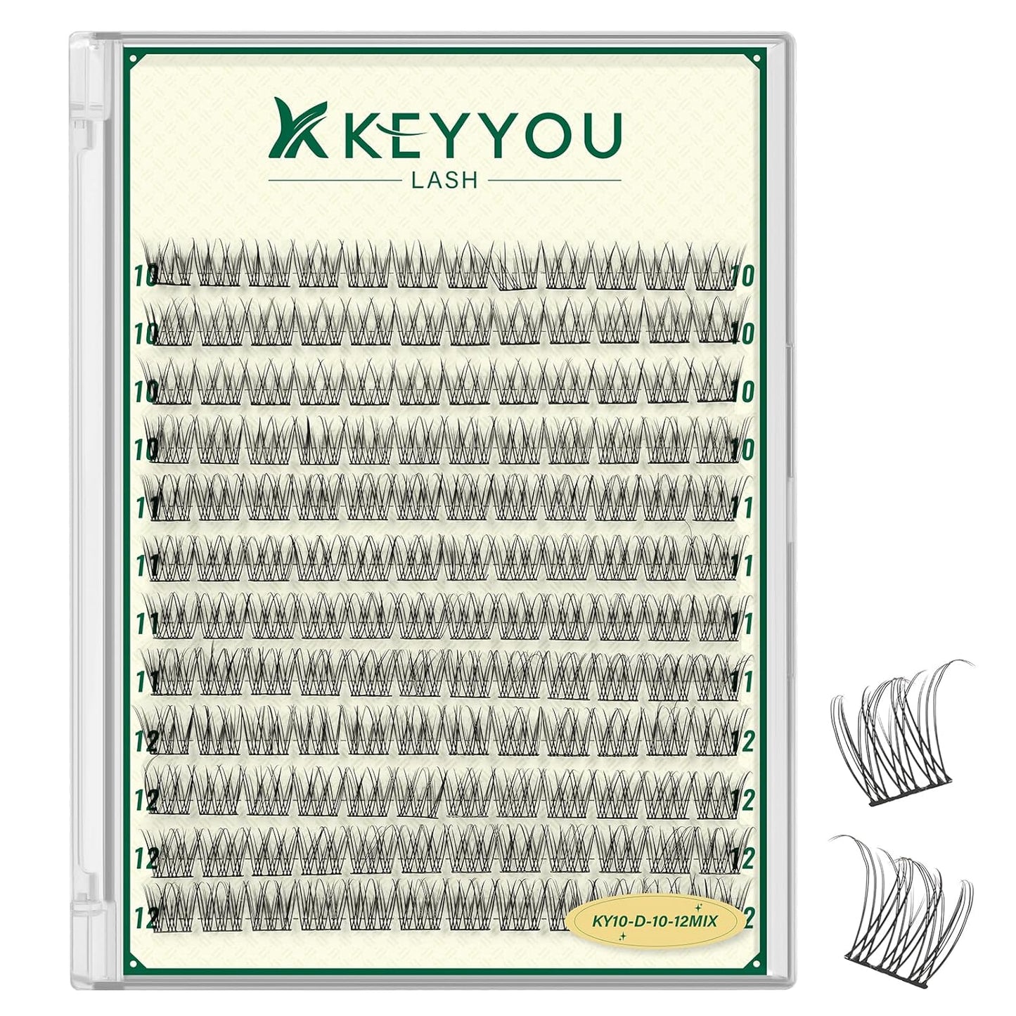 KEYYOULASH Lash Clusters Manga Lash Extension D Curl 144pcs 10-12mm Wispy Eyelash Clusters Natural Volume Eyelash Extensions Individual Lashes DIY at Home(KY10,D-10-12MIX)