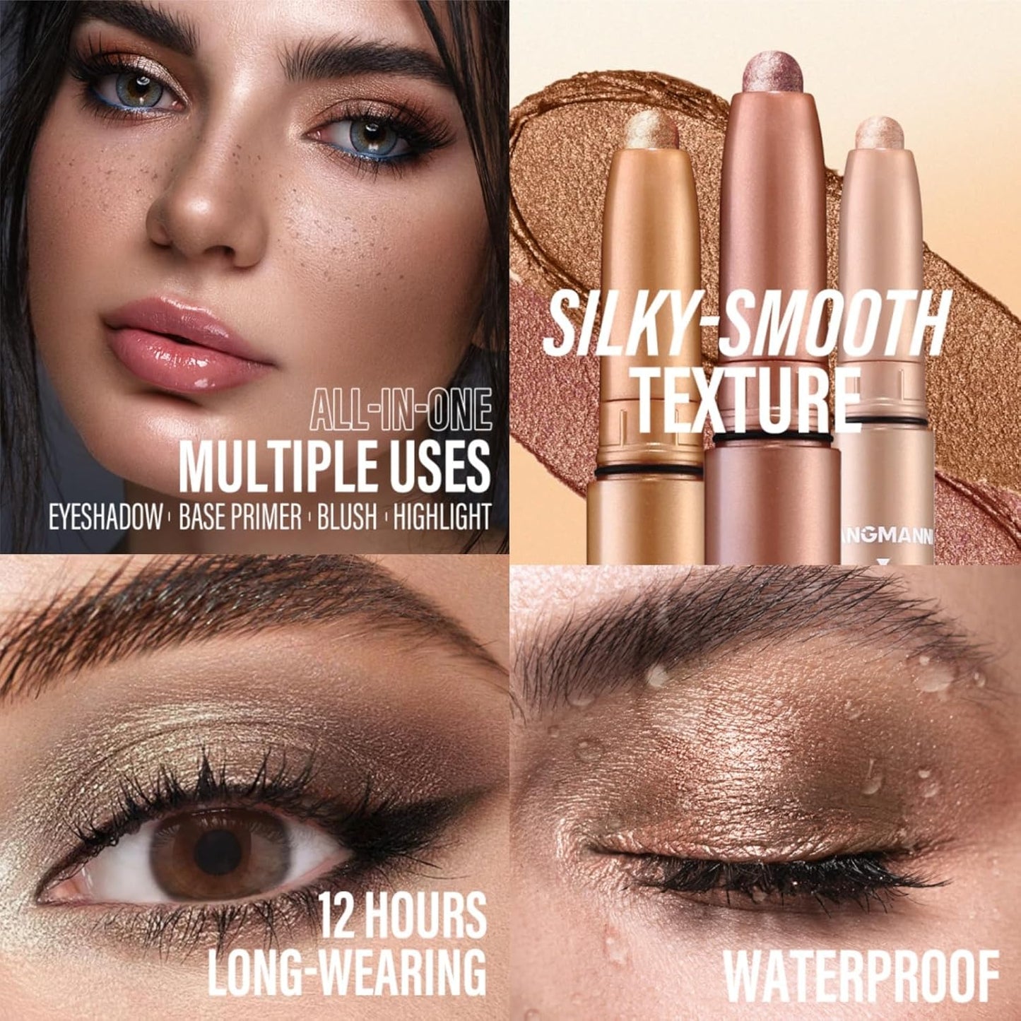 Jolilab Eyeshadow Stick Set, 2 Colors Matte Professional Bright-Colored Contouring and Highlight Stick, Cream Waterproof Long Lasting High Pigmented Eye Shadow. (2, 07+23)