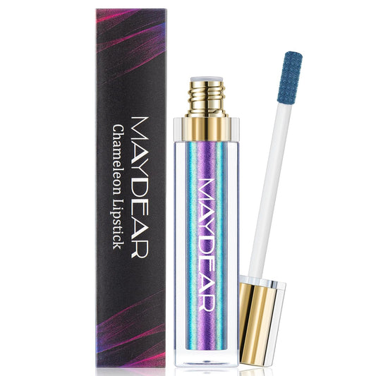 Maydear Chameleon Lipstick, High Pigmented for Women Metallic Shine Lip Gloss, Full-Coverage Multichrome Long Lasting Rainbow Makeup, Blue Purple