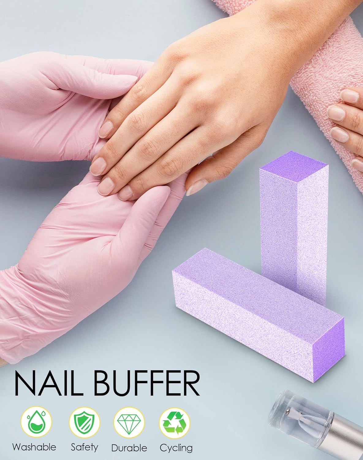 Maryton Nail Buffer Blocks, Professional 4 Way Buffing Block Files 100/180 Medium Grit for Natural and Acrylic Nails, 12 PCS