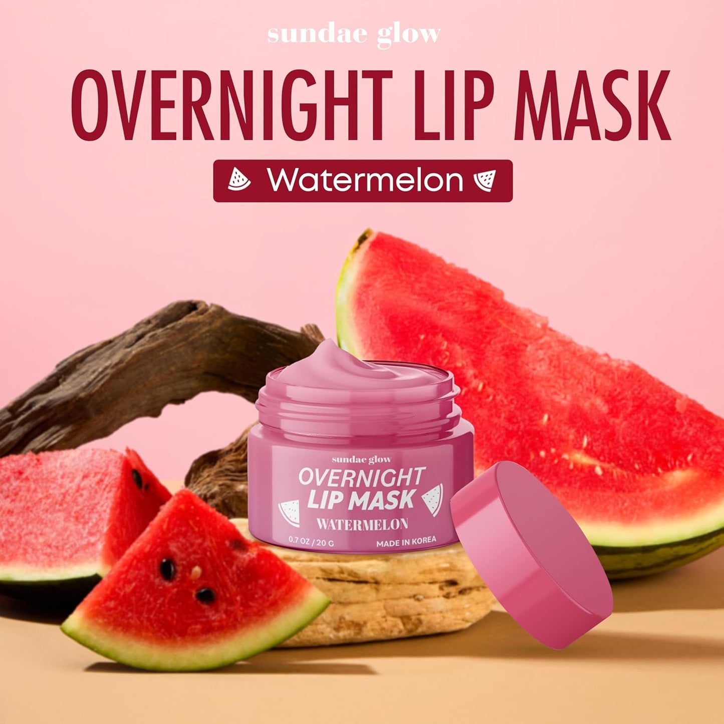 Lip Mask with Watermelon – Overnight Lip Repair, Intense Hydration & Smoothing – Dermatologist Tested, Korean Skin Care – 95% Natural, Clean Beauty, Cruelty-Free – 1 Pack