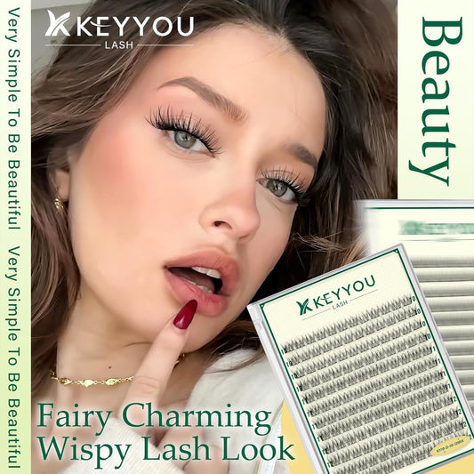 KEYYOULASH Lash Clusters Manga Lash Extension D Curl 144pcs 10-12mm Wispy Eyelash Clusters Natural Volume Eyelash Extensions Individual Lashes DIY at Home(KY10,D-10-12MIX)