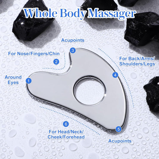 Gua Sha Facial Tool for Face Skincare Stainless Steel Gua Sha Board for Body Tensions Reduce Puffiness Festive Gifts Silver