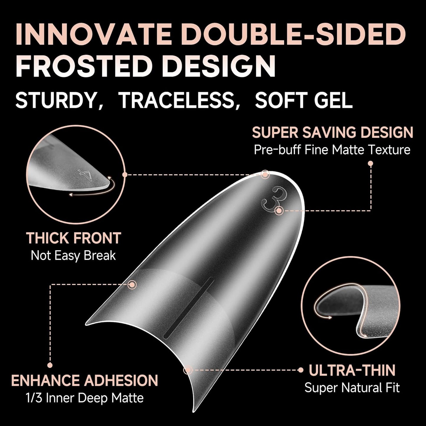 UNA GELLA Almond Gel Nails Tips Medium: 504pcs Full Matte Soft Gel Almond Shape Nail Tips Half Cover Clear Gelly Tips for Nail Art Press On Nails 12 Sizes, Nail Extensions