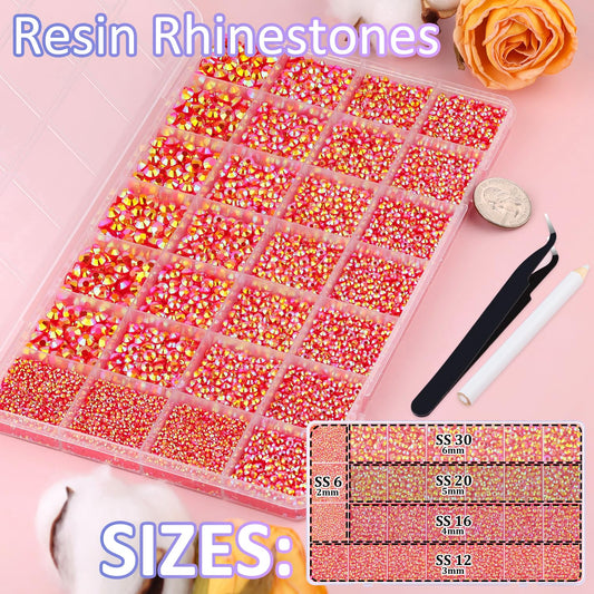 30000Pcs Resin Rhinestones for Bedazzling with Tweezers, Red AB Rhinestones for Crafting with B7000 Jewelry Glue for DIY Crafts Clothing Tumblers Shoes Fabric Nail Art