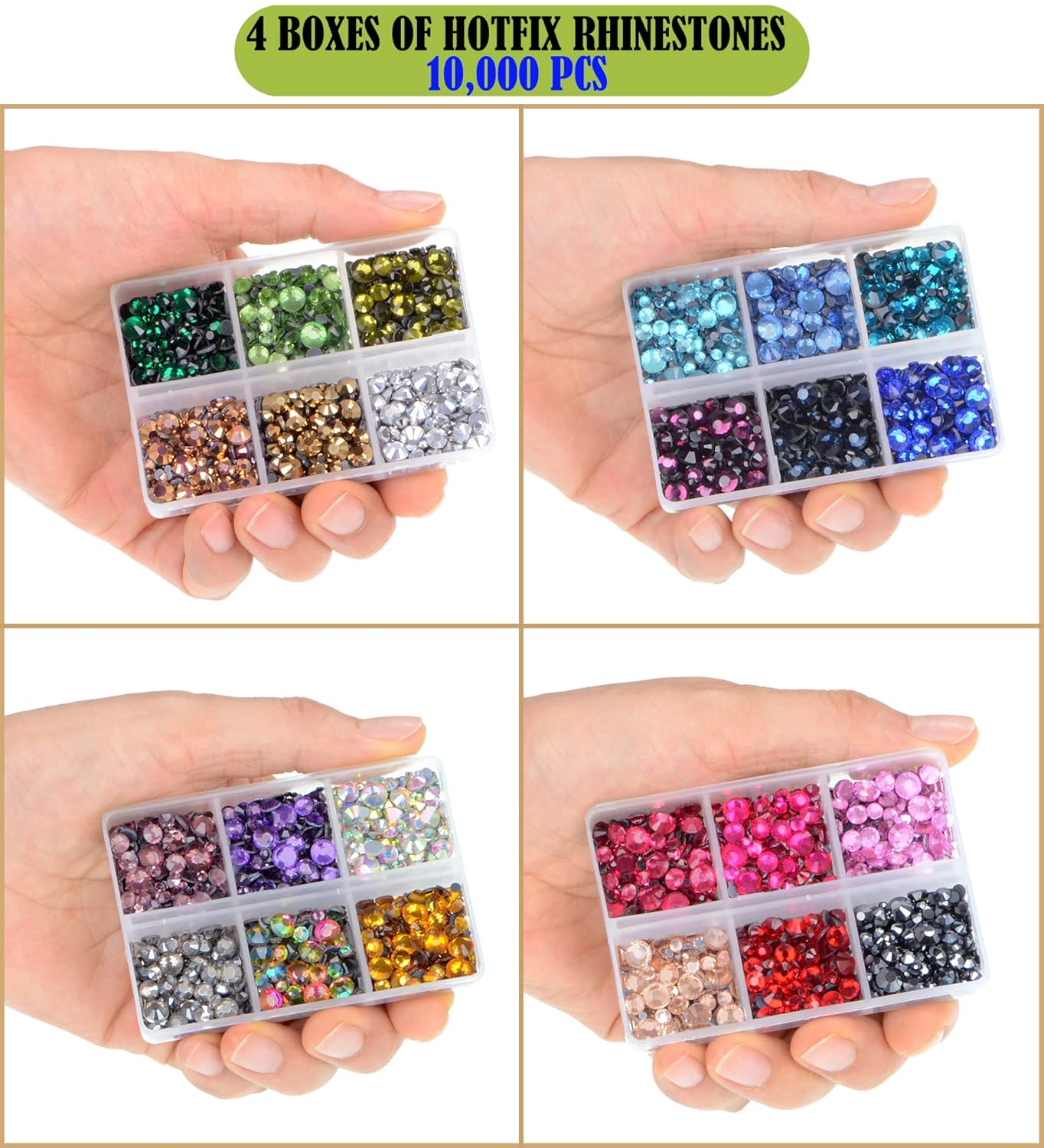 LPBeads 10000pcs Hotfix Rhinestones Flatback Glass Crystal 24 Mixed Color Rhinestone with Tweezers and Picking Pen for Crafts Clothes Nail Art