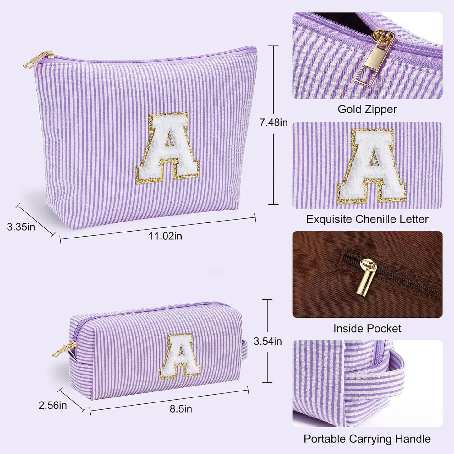 YOOLIFE Mothers Day Gifts Preppy Stuff Tween Girls Gifts Graduation Teacher Gifts Monogram Makeup Pouch Makeup Organizer Bag Beauty Bag Personalized Birthday Gifts for Women Her Preppy Makeup Bag S