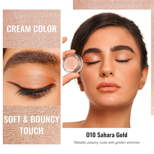 Oulac Nude Gold Cream Eyeshadow also for Highlighter Highly Pigmented Eye Shadow Waterproof&Long Lasting with Moisturizing Formula Blendable Shimmer Eye Make-up,Vegan & Cruelty-Free, 6g O10
