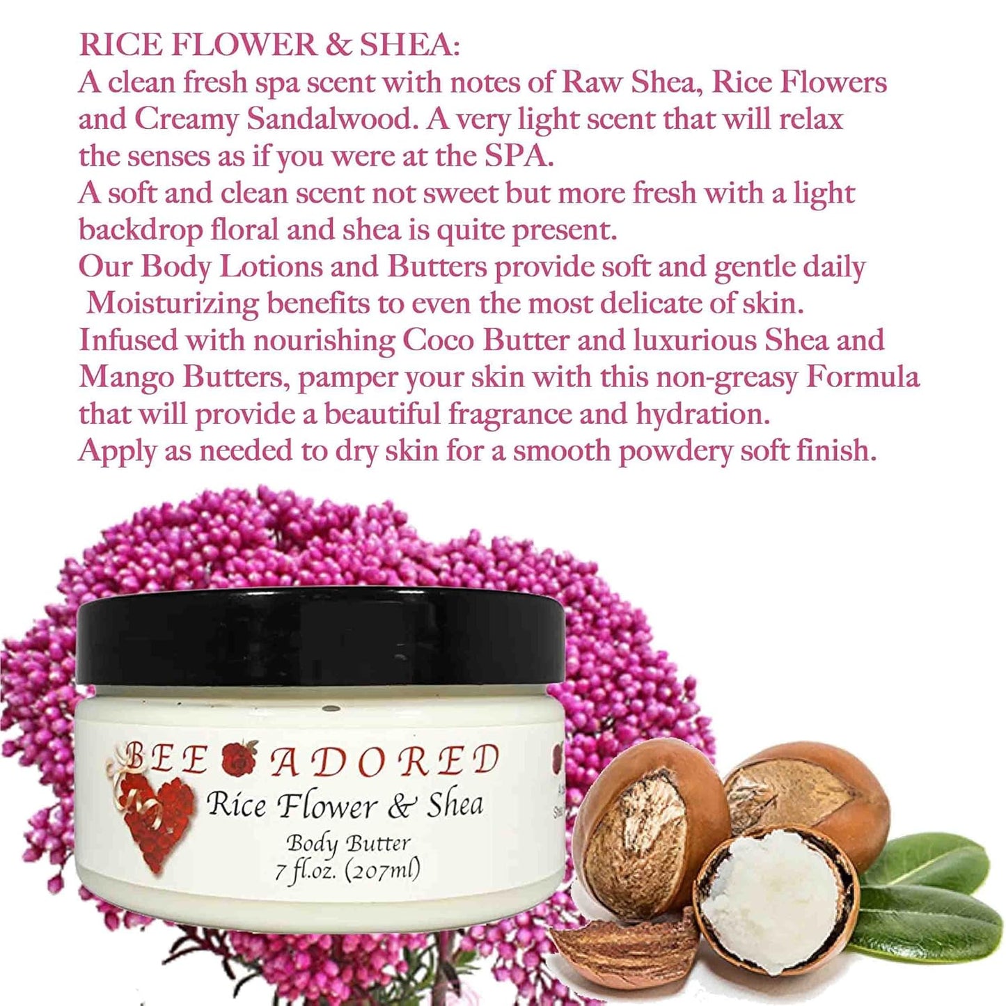 Body Butter, Rice Flower & Shea, 8 Fluid Ounce