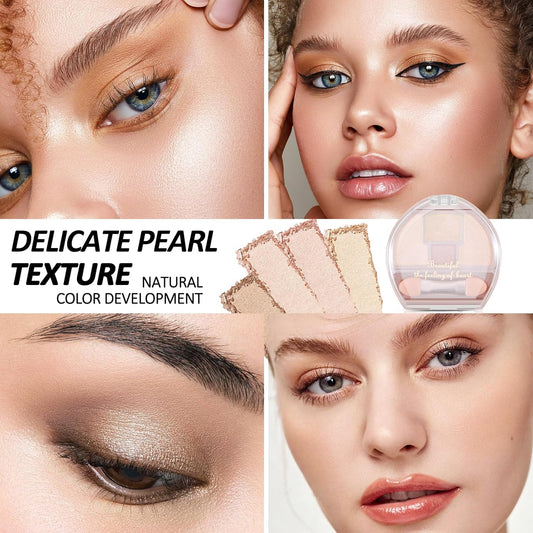 Boobeen 4-Color Makeup Palette, Highly Pigmented Glitter Eyeshadow Contour Palette with Smudger, Multi-purpose Face Makeup Palette for Eye/Face/Highlighter, Creates Shimmer Finishes, Long-lasting