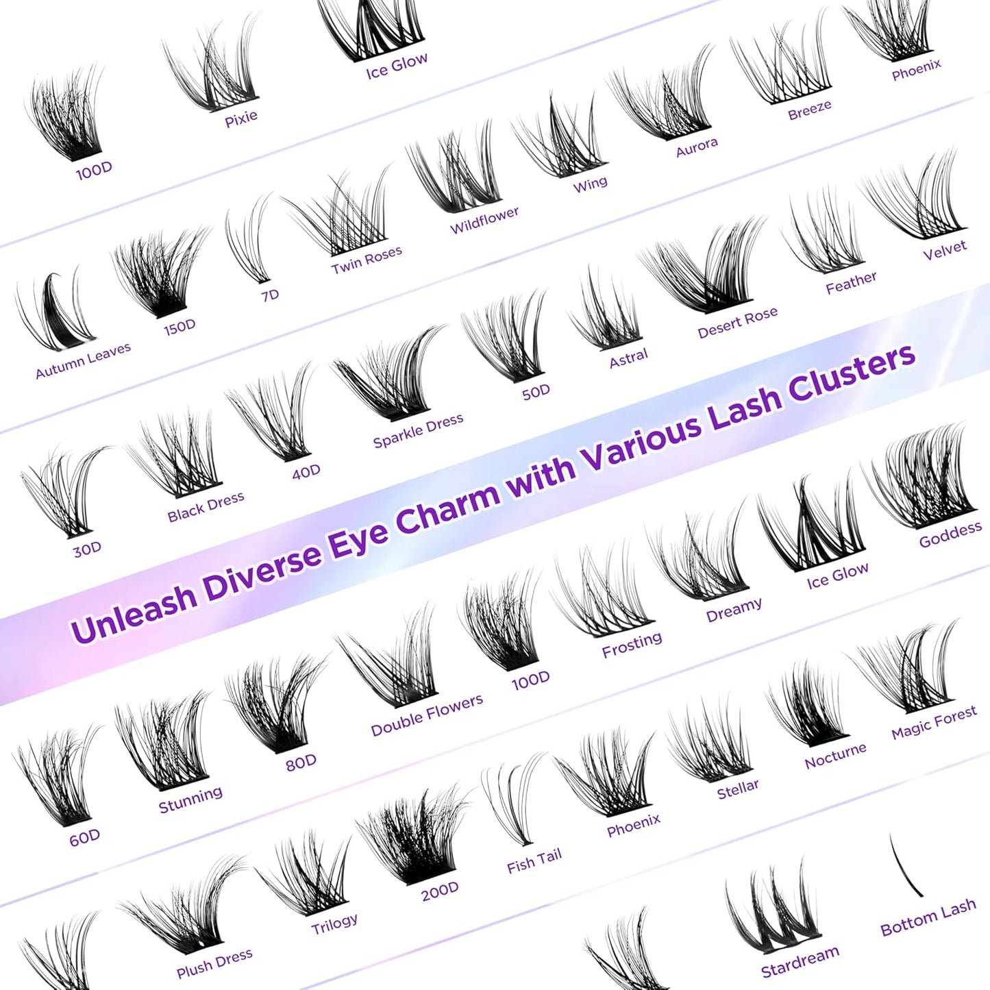 Lash Extension Kit DIY Lash Clusters Kit Eyelash Extensions Individual Lashes Extensions with (Lash Bond,Seal,Tweezers,Remover,280,60D80D,10-18)