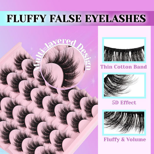 Losha Lashes Fluffy False Eyelashes 5D Volume Eye Lashes 14 Pairs Vegan Fake Eyelashes Soft Faux Mink Lashes Pack (Thrives Only)