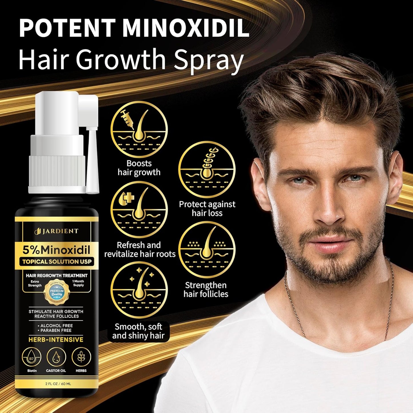Minoxidil for Women 5 Percent: 5% Minoxidil for Men Beard Growth Spray Infused with Biotin - Extra Strength Hair Regrowth Treatment for Stronger and Longer Hair 2 Fl Oz