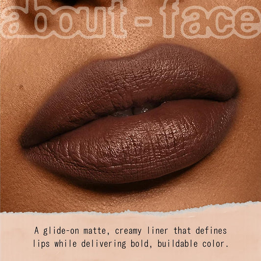 about-face Matte Fix Lip Pencil Smoked – Long-Wear, Creamy Matte Lip Liner with Hyaluronic Acid & Vitamins C & E – Vegan, Cruelty-Free, Clean Beauty – 0.042 oz (Plum Brown)