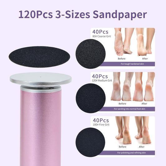 Electric Foot Callus Remover with 120pcs Sandpaper Discs(3 Sizes), Professional 800RPM Aluminum 4.8 Inches Callus Remover for Feet, Stepless Speed Control for Dead Skin (Purple)