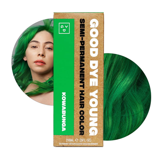 Good Dye Young Semi-Permanent Hair Color, Vegan and Cruelty-Free Green Hair Dye, Last up to 24 Washes, Non-Damaging Conditioning Hair Color (5FL OZ, Kowabunga)