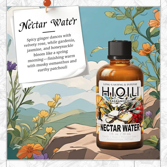 HIQILI Nectar Water Fragrance Oil for Diffuser, Jasmine & Osmanthus Scents, Candle, Soap, Perfume Making, White Floral Long Lasting Aroma - 1 Fl Oz