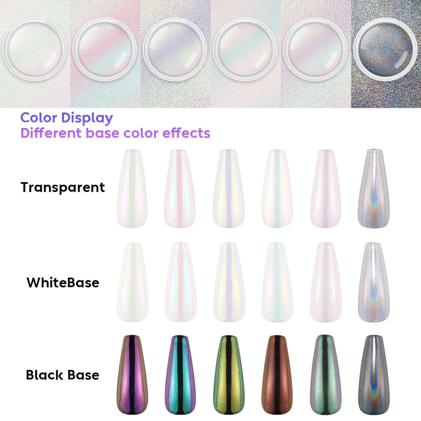 AIMEILI Pearl Chrome Nail Powder, Vegan, Cruelty Free, 6 Colors Aurora Metallic Holographic Mirror Effect Nail Art Pigment Iridescent Shell Glitter Nail Art