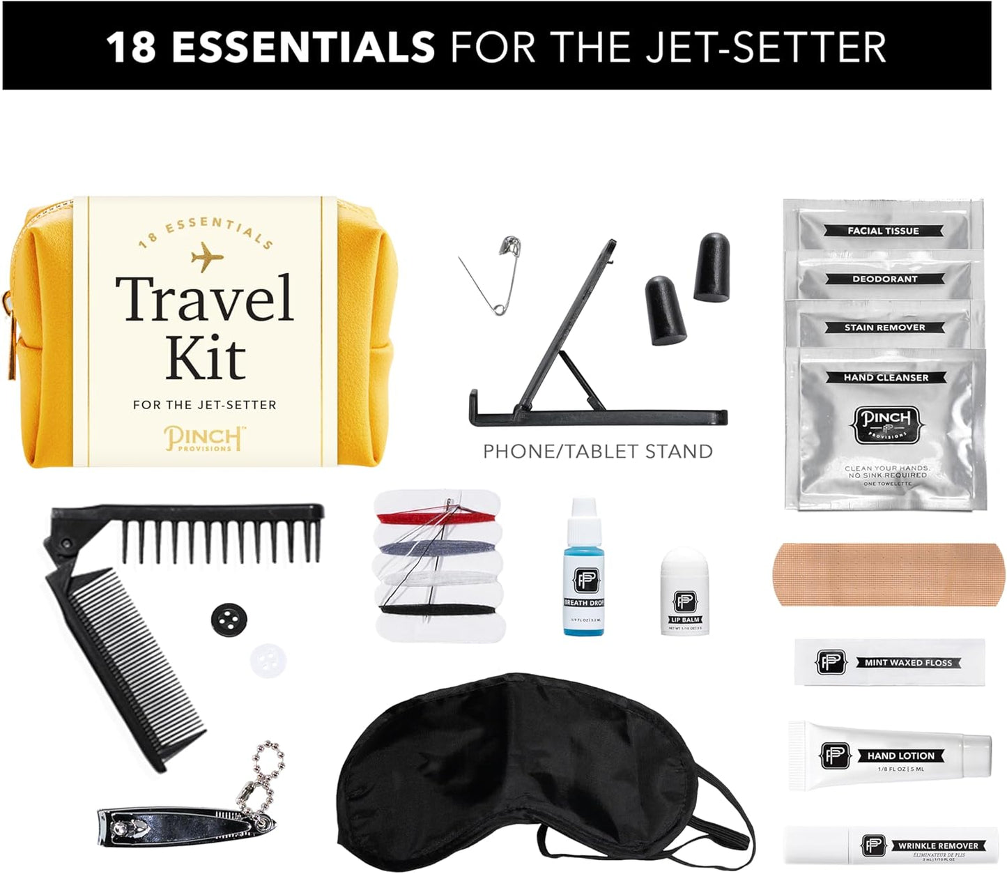 Pinch Provisions Travel Kit, includes 18 Must-Have Emergency Essential Items for Travelling, Ideal Road Trip or Airport Gift for Friends, Family & Peers, Portable Pouch