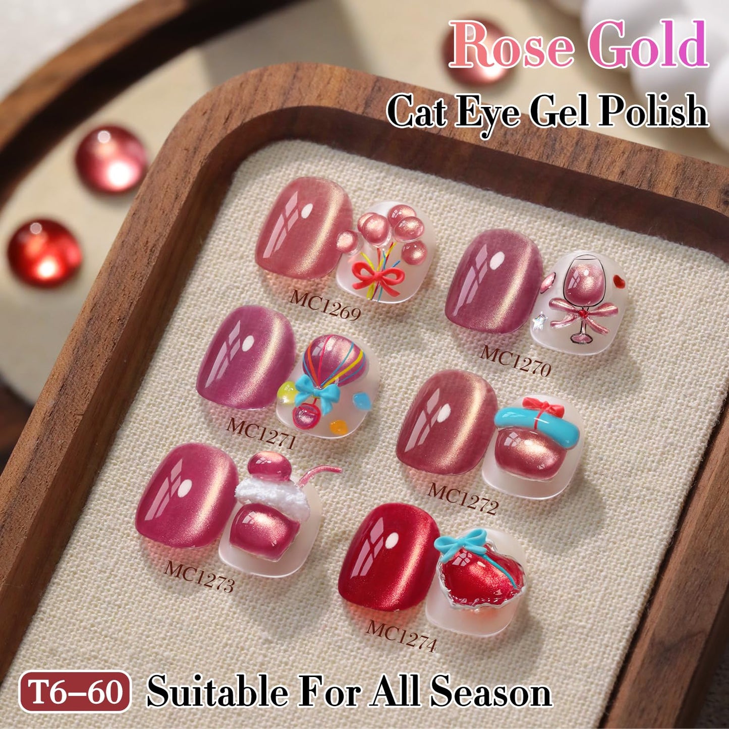 Double Rhythm 0.5 OZ Cat Eye Gel Polish with Magnet 15ML Holographic Glitter Shimmer Translucent Jelly Color Magnetic Nail Polish Salon DIY at Home (Cinnamon Pink-MC1269)