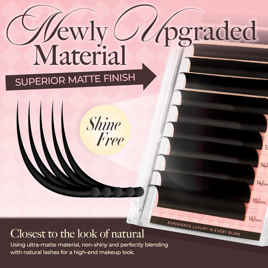 LASHVIEW Classic Lash Extensions 0.03-0.20 J/B/L/C/CC/D Curl 8-16mm Mixed & Single Length Tray, Soft Matte Dark Professional Eyelashes Extension(0.10 D 8-16mm)