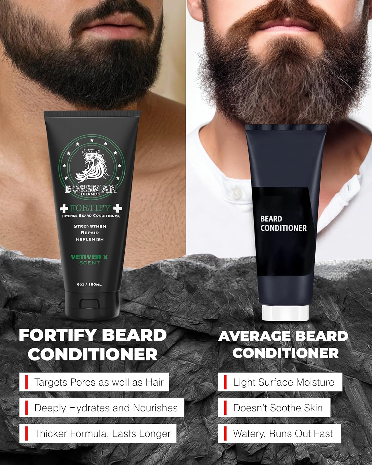Bossman Fortify Intense Beard Conditioner for Men (Vetiver X Scent) – Moisturizes, Replenishes & Protects with Natural Ingredients – Thicker Formula, Made in USA