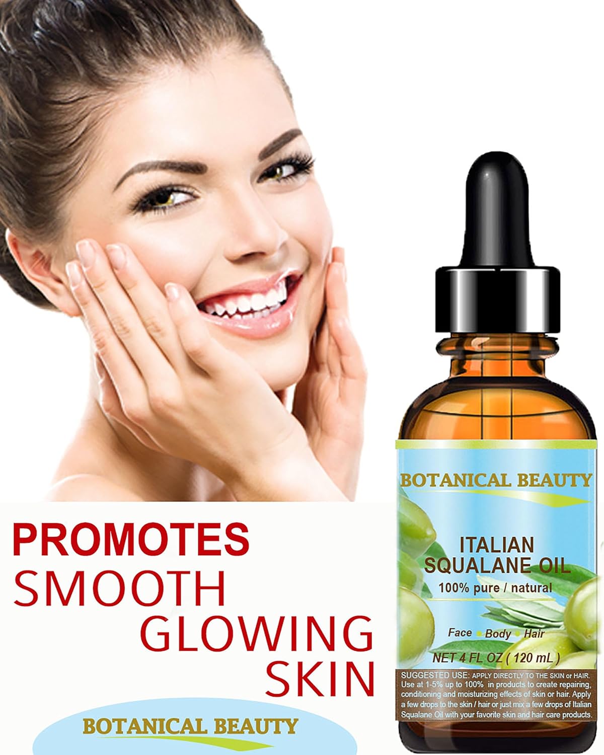 SQUALANE Italian Olive. 100% Pure Natural Undiluted Oil. 1 fl.oz- 30ml. 100% Ultra-Pure Moisturizer for Face, Skin, Body, Hair. Reliable 24/7 Skincare Protection