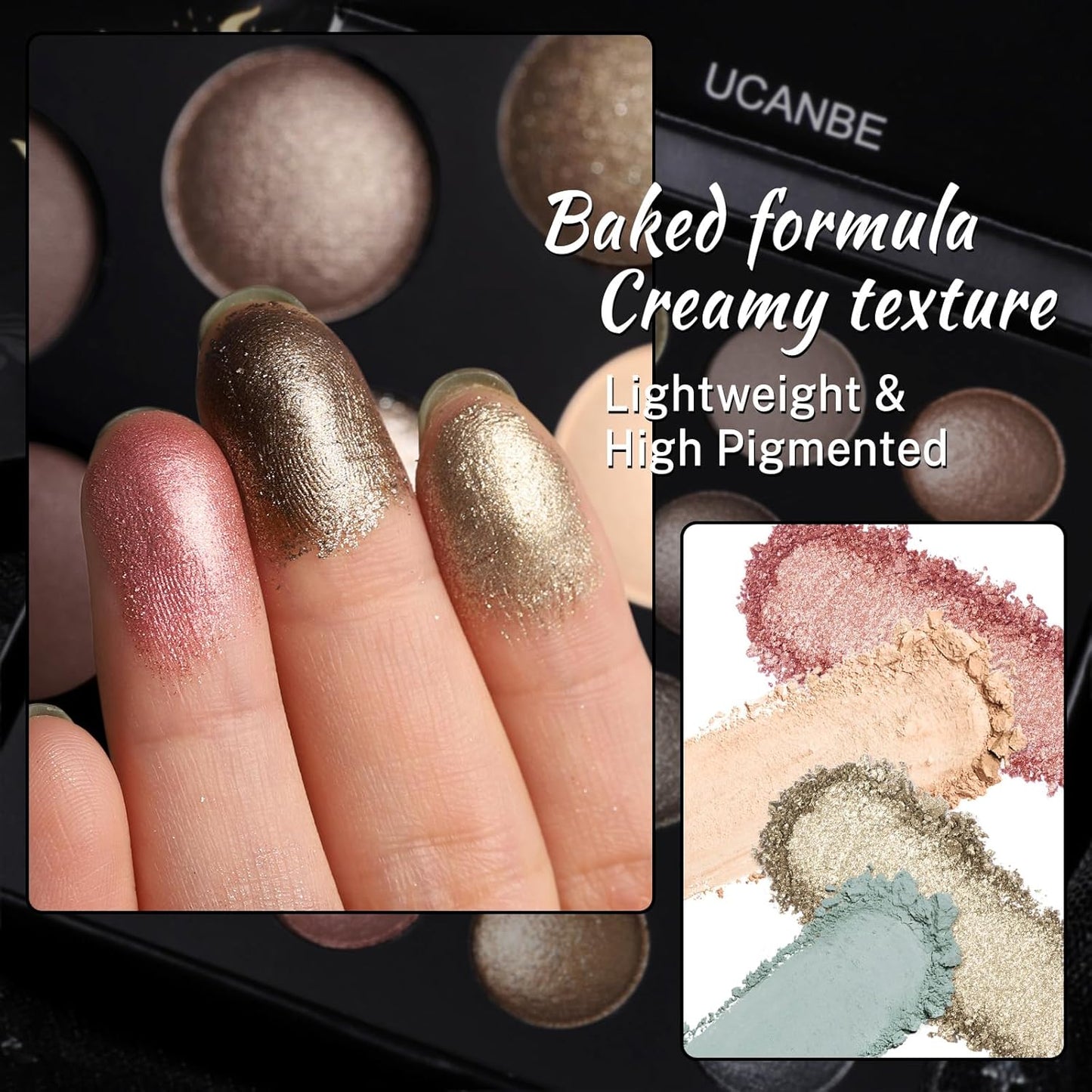 UCANBE Baked Eyeshadow Makeup Palette with Hidden Gems, 16 Colors Nude Eye Shadow with Matte Glitter Metallic Shimmer, Highly Pigmented Long Lasting Make Up Pallet