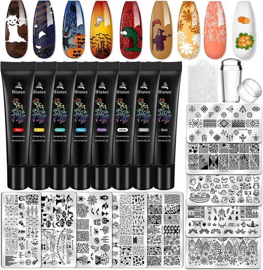 Biutee Nail Stamping Plates set 8 pcs Nail stamping polish gel 10pcs Templates with stamper Nail Art Plates set Valentine Nail Plates animal flower Rose design