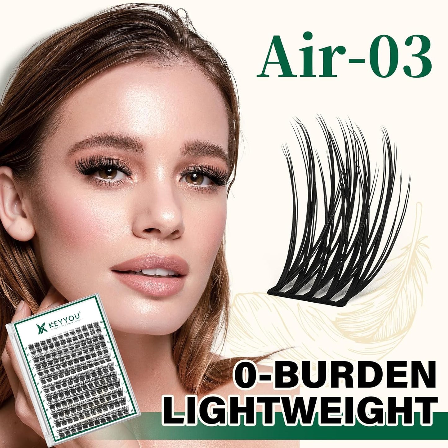 Lash Clusters 144pcs Individual Lashes D Curl 10mm Eyelash Clusters KEYYOU Air Touch Cluster Lashes Super Lightweight Soft Wispy Comfortable DIY at Home(Air03-D-10mm)
