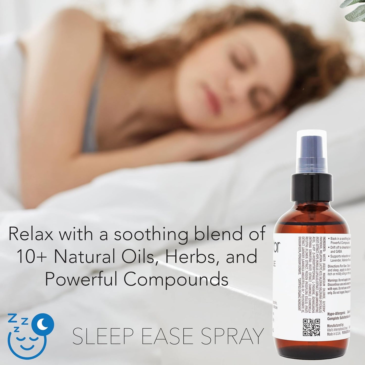 PURA D'OR 3.38 Oz Sleep Ease Spray – Relaxing Mist with Botanical Extracts – Infused with Melatonin, Magnesium & GABA – Supports Tranquility & Relaxation