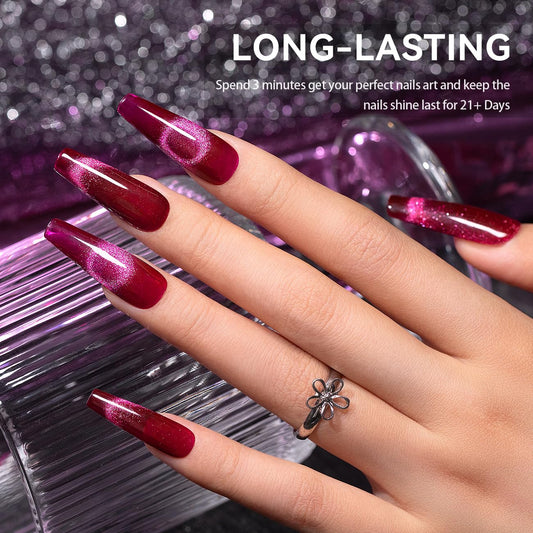 RARJSM 9D Magnetic Cat Eye Gel Nail Polish Purple Pink Silver Velvet Cateye Gel Polish 15ml Galaxy Universal Glitter Shimmer Ice Gel Polish with Magnet Stick UV LED Curing Require Soak Off Home Salon