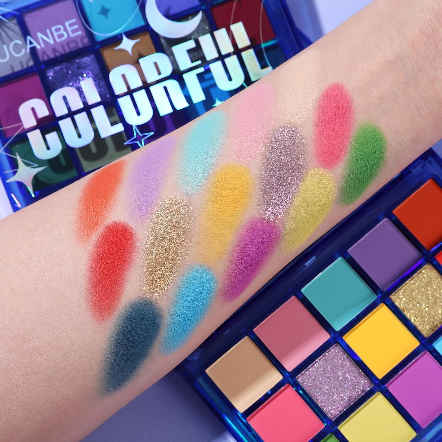 UCANBE Colorful Eyeshadow Palette, 15 Colors Vibrant Bright Shimmer Matte Metallic Neon Eye Makeup Pallet, Rainbow Green Pink Purple Orange Blue High Pigmented Sombras De Ojos Gift Kit