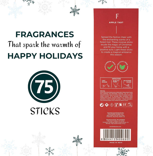Folkulture Christmas Incense Sticks for Home | Pack of 75 Insenses for Cleansing | Natural and Non Toxic Insence Sticks for Gifts for her | Organic Apple Tart Inscents (Christmas Magic)