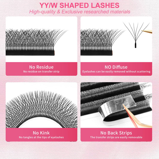 W Lash Extensions Supplies 6D Eyelash Extensions W Shape 0.07mm Thickness D Curl 12mm Premade Fans Easy Fan Lashes Volume Matte Black 12 Rows Crisscross Eye Lashes(W-6D-0.07-D,12mm)