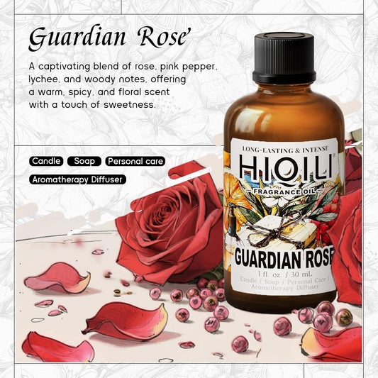 HIQILI Guardian Rose Fragrance Oil for Making Candles, Inspired by Byrdo No Men's Land Rosa, DIY Soaps, Perfume, Scent Diffusers, Skin & Hair Care - 1Fl Oz