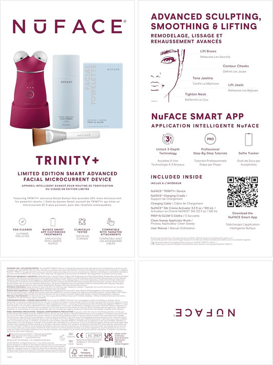 NuFACE TRINITY+ Microcurrent Facial Device Kit - Limited Edition FDA Cleared Face Massager Device + Microcurrent Gel Activator, Cleansing Wipes & Brush - Velvet Rose