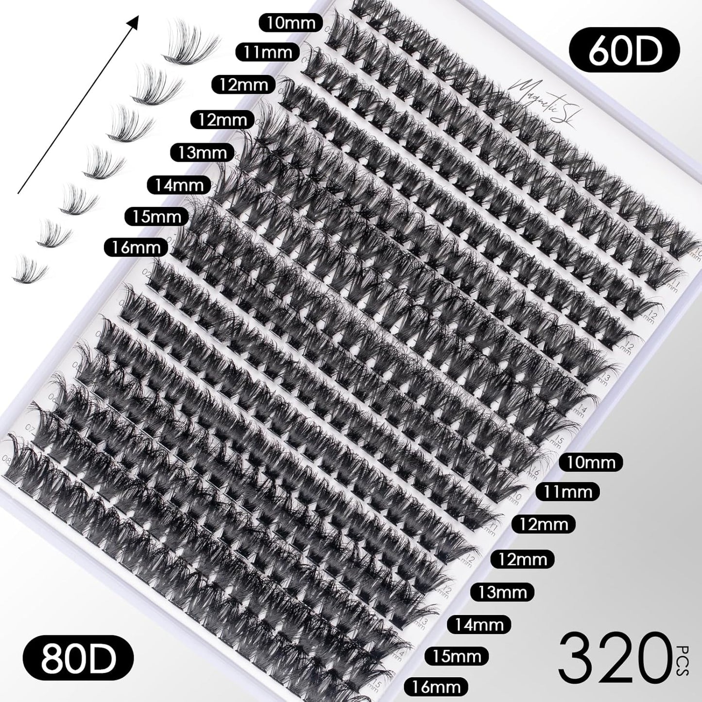 DIY Lash Extensions Kit 320pcs Individual Lashes Clusters 60D 80D D Curl Eyelash Extension Kit with Applicator and Lash Bond&Seal,Clusters Lash Glue Remover For False Eyelash Mix 10-16mm (60D+80D KIT)