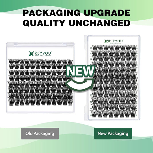 Lash Clusters 96pcs Individual Lashes Y01 C Curl 18mm Cluster Lashes KEYYOU Volume Wispy Lash Extension Soft&Comfortable Easy DIY at Home(Y01,C-18mm)