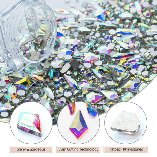 Nail Art Rhinestones, Nail Gems and Rhinestones Kit with Wax Pencil Flatback AB Rhinestones for Nails, Crafts, Makeup, Face, Clothes, Shoes