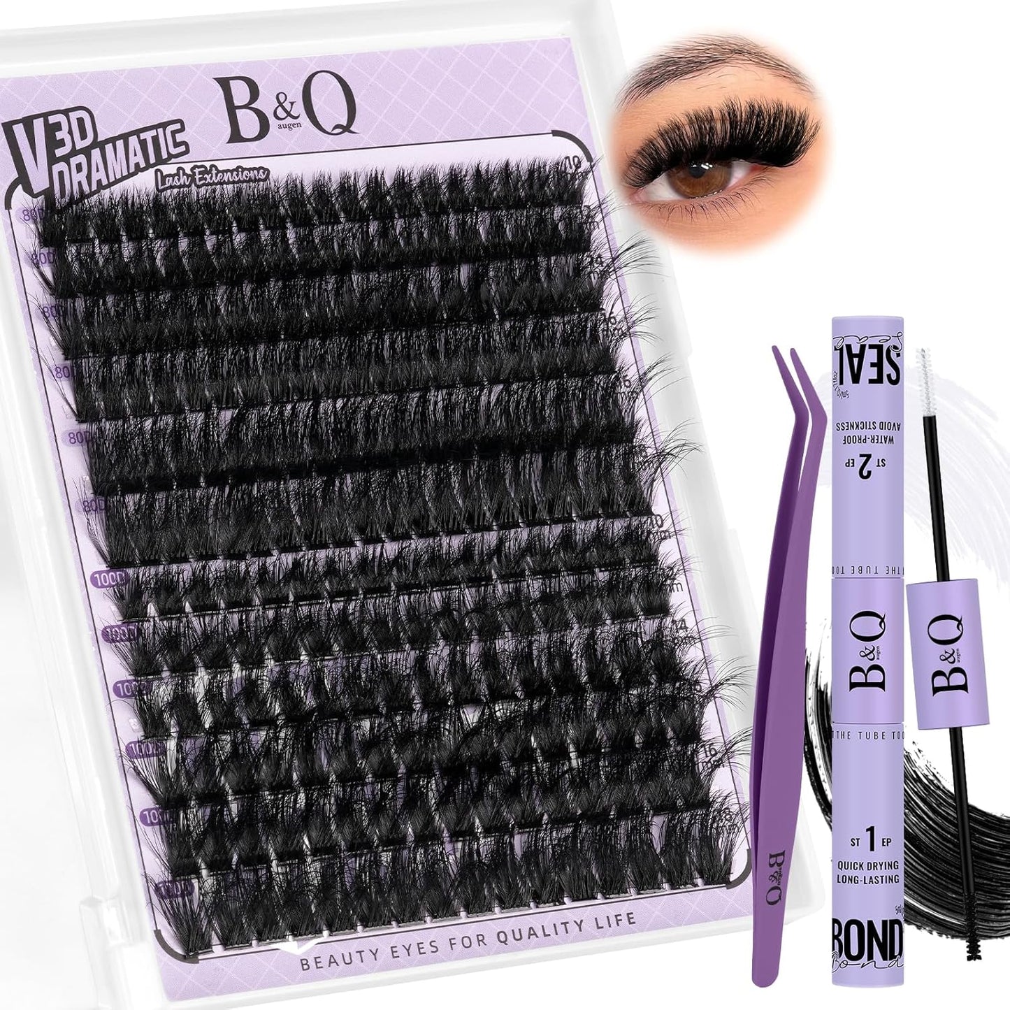 B&Qaugen Lash Clusters Kit 216PCS Lash Extension Kit 3D Eyelash Extension Kit 80D+100D 10-18 Mixed Wispy DIY Lash Extension Kit Voluem Thick Waterproof Lash Clusters Kit（80D+100D-D-10-18MIX）