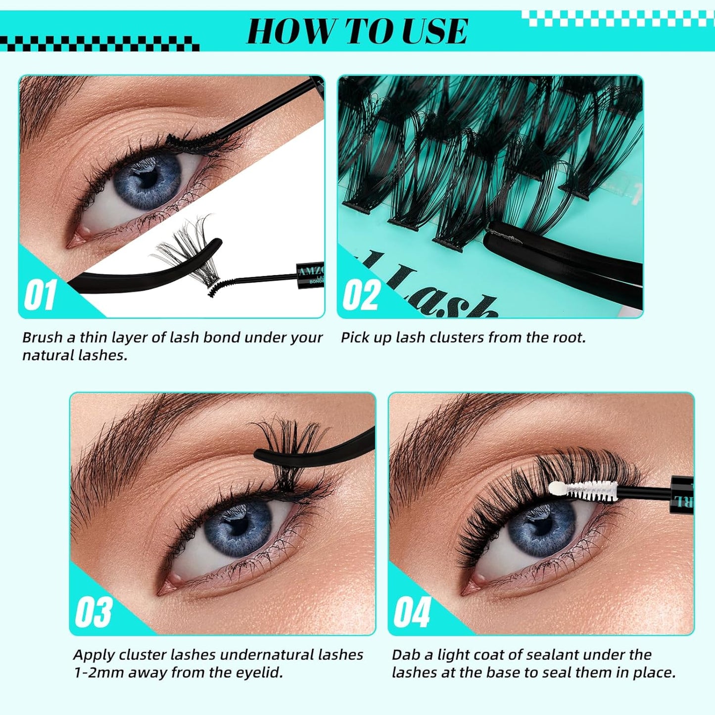 Lash Clusters Kit 280Pcs,60D 80D Eyelash Extension Kit,Lash Bond and Seal Waterproof,Lash Remover for Individual Cluster Lashes Kit,Lash Applicator Tool for DIY Lash Extension Kit(D-Mix9-16mm Kit)